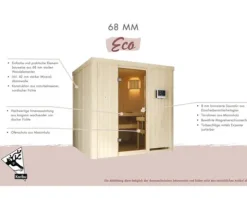 Elementsauna Karibu Horna inkl. 9 kW Bio Ofen ext.Steuerung ohne Dachkranz mit bronzierter Ganzglastüre
