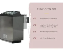 Elementsauna Karibu Horna inkl. 9 kW Bio Ofen ext.Steuerung ohne Dachkranz mit bronzierter Ganzglastüre