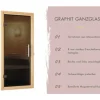 Elementsauna Karibu Malina ohne Ofen und Dachkranz mit graphitfarbiger Ganzglastüre