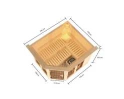 Elementsauna Karibu Mandos 3 inkl. 9 kW Bio Ofen u.ext.Steuerung mit Dachkranz und bronzierter Ganzglastüre