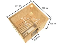 Elementsauna Karibu Nybro inkl. 9 kW Ofen u.ext.Steuerung ohne Dachkranz mit bronzierter Ganzglastüre