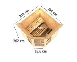 Elementsauna Karibu Omelia 1 inkl. 9 kW Bio Ofen u.ext.Steuerung mit Dachkranz und bronzierter Ganzglastüre