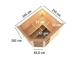 Elementsauna Karibu Omelia 3 inkl. 9 kW Ofen u.ext.Steuerung mit Dachkranz und bronzierter Ganzglastüre