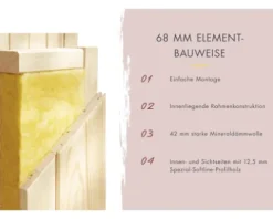Elementsauna Karibu Omelia 3 inkl. 9 kW Ofen u.ext.Steuerung mit Dachkranz und bronzierter Ganzglastüre