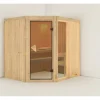 Elementsauna Karibu Siona 2 ohne Ofen und Dachkranz mit bronzierter Ganzglastüre