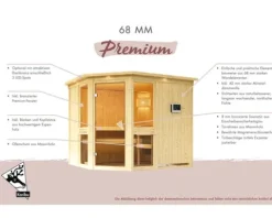 Elementsauna Karibu Siona 2 ohne Ofen und Dachkranz mit bronzierter Ganzglastüre