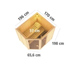 Elementsauna Karibu Siona 2 ohne Ofen und Dachkranz mit bronzierter Ganzglastüre
