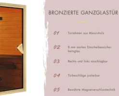 Elementsauna Karibu Siona 2 ohne Ofen und Dachkranz mit bronzierter Ganzglastüre