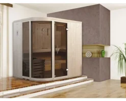 Elementsauna Weka Sara Gr.1 inkl. 7,5 kW Ofen u.digitaler Steuerung mit Fenster und graphitfarbeneer Ganzglastüre
