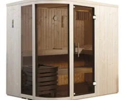 Elementsauna Weka Sara Gr.1 inkl. 7,5 kW Ofen u.digitaler Steuerung mit Fenster und graphitfarbeneer Ganzglastüre