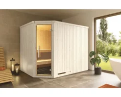 Elementsauna Weka Varberg 4 ohne Ofen mit graphitfarbeneer Ganzglastüre