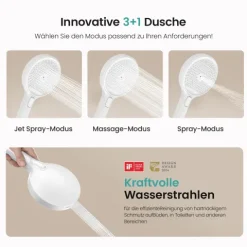 EMKE Duschsäule inkl. Thermostat, Duschpaneel mit armatur, Regenduschesche 36 cm, Handbrause mit 4 Strahlarten, Weiß