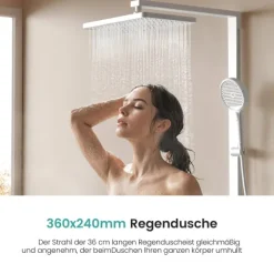 EMKE Duschsäule inkl. Thermostat, Duschpaneel mit armatur, Regenduschesche 36 cm, Handbrause mit 4 Strahlarten, Weiß