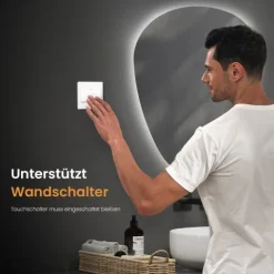 EMKE asymmetrischer LED-Spiegel 50x70 cm 3 dimmbare Lichtfarben beschlagfrei