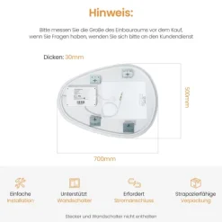 EMKE asymmetrischer LED-Spiegel 50x70 cm 3 dimmbare Lichtfarben beschlagfrei