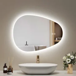 EMKE asymmetrischer LED-Spiegel 50x70 cm 3 dimmbare Lichtfarben beschlagfrei