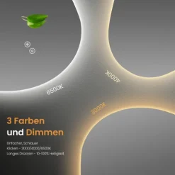 EMKE asymmetrischer LED-Spiegel 50x70 cm 3 dimmbare Lichtfarben beschlagfrei