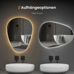 EMKE asymmetrischer LED-Spiegel 50x70 cm 3 dimmbare Lichtfarben beschlagfrei