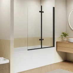 EMKE Badewannenaufsatz 120 x 140 cm 2-teilig Duschwand für Badewanne Faltbare mit Nano-Beschichtung 6mm ESG Glas Schwarz