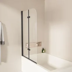 EMKE Badewannenaufsatz 120 x 140 cm 2-teilig Duschwand für Badewanne Faltbare mit Nano-Beschichtung 6mm ESG Glas Schwarz