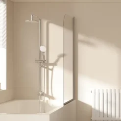 EMKE Badewannenaufsatz 70 x 140 cm, Duschwand für Badewanne, 6 mm ESG-Sicherheitsglas mit Nano-Beschichtung Chrom