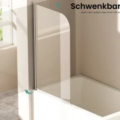 EMKE Badewannenaufsatz 80 x 140 cm, Duschwand für Badewanne, 6 mm ESG-Sicherheitsglas mit Nano-Beschichtung Chrom