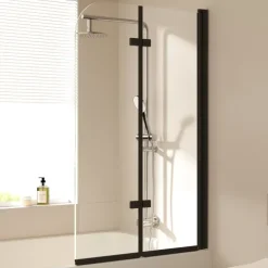 EMKE Badewannenaufsatz Schwarz 100 x 140 cm 2-teilig Duschwand für Badewanne Faltbare mit Nano-Beschichtung 6mm ESG Glas
