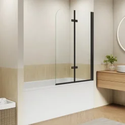 EMKE Badewannenaufsatz Schwarz 100 x 140 cm 2-teilig Duschwand für Badewanne Faltbare mit Nano-Beschichtung 6mm ESG Glas