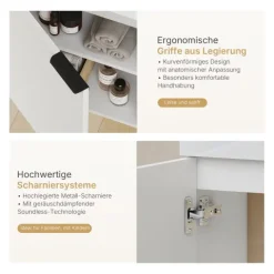 EMKE Badmöbel-Set 64,6 x 41,7 cm Weiß Waschtisch-Set mit Keramikbecken Unterschrank modernes Design