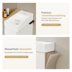 EMKE Badmöbel-Set 64,6 x 41,7 cm Weiß Waschtisch-Set mit Keramikbecken Unterschrank modernes Design