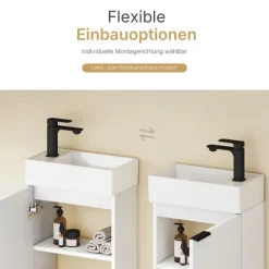 EMKE Badmöbel-Set 64,6 x 41,7 cm Weiß Waschtisch-Set mit Keramikbecken Unterschrank modernes Design
