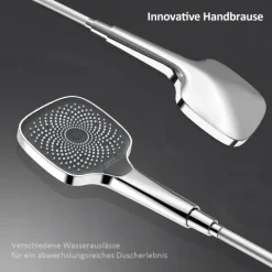 EMKE Duschpaneel mit Thermostat, Duschset mit armatur, Kopfbrause Ø 26 cm, Badewannenauslauf, Kupfer, Chrom