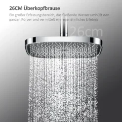 EMKE Duschpaneel mit Thermostat, Duschset mit armatur, Kopfbrause Ø 26 cm, Badewannenauslauf, Kupfer, Chrom