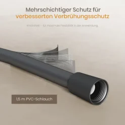 EMKE Duschset mit Thermostat 2 Ausläufen 3-Funktionen-Handbrause Unterer Auslauf Höhenverstellbarem Duschstangen-Set Eckig Anthrazit