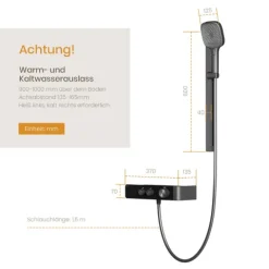 EMKE Duschset mit Thermostat 2 Ausläufen 3-Funktionen-Handbrause Unterer Auslauf Höhenverstellbarem Duschstangen-Set Eckig Anthrazit