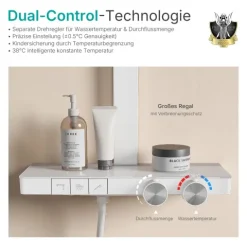 EMKE Duschsäule inkl. Thermostat mit Regenduschkopf 4 Strahlarten und Ablage Weiß Höhe 1050 mm
