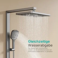 EMKE Duschsäule inkl. Thermostat mit Regenduschkopf 4 Strahlarten und Ablage Anthrazit Höhe 1050 mm