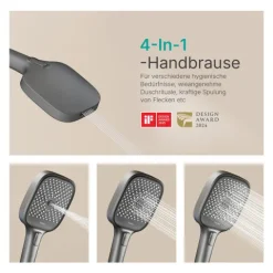 EMKE Duschsäule inkl. Thermostat mit Regenduschkopf 4 Strahlarten und Ablage Anthrazit Höhe 1050 mm