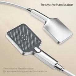 EMKE Duschsäule inkl. Thermostat höhenverstellbar Duschsystem Regendusche 30 cm Umsteller Duschstange mit Gleitstück Eckig Chrom