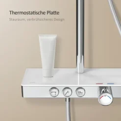 EMKE Duschsäule inkl. Thermostat höhenverstellbar Duschsystem Regendusche 30 cm Umsteller Duschstange mit Gleitstück Eckig Chrom