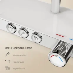 EMKE Duschsäule inkl. Thermostat höhenverstellbar Duschsystem Regendusche 30 cm Umsteller Duschstange mit Gleitstück Eckig Chrom