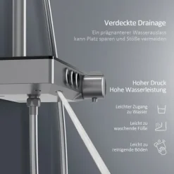 EMKE Duschsäule inkl. Thermostat höhenverstellbar Duschsystem Regendusche 30 cm Umsteller Duschstange mit Gleitstück Eckig Matt Anthrazit