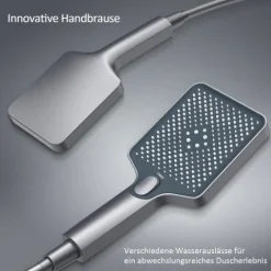 EMKE Duschsäule inkl. Thermostat höhenverstellbar Duschsystem Regendusche 30 cm Umsteller Duschstange mit Gleitstück Eckig Matt Anthrazit