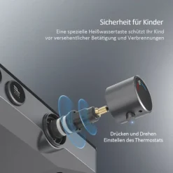 EMKE Duschsäule inkl. Thermostat höhenverstellbar Duschsystem Regendusche 30 cm Umsteller Duschstange mit Gleitstück Eckig Matt Anthrazit