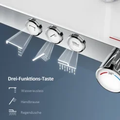 EMKE Duschsäule inkl. Umsteller Chrom, Duschsystem mit armatur, extra‑flache Kopfbrause, Badewannenarmatur, Edelstahl
