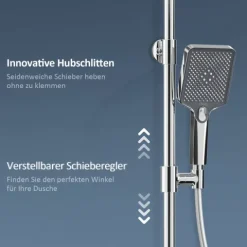 EMKE Duschsäule inkl. Umsteller Chrom, Duschsystem mit armatur, extra‑flache Kopfbrause, Badewannenarmatur, Edelstahl