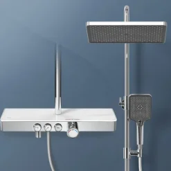 EMKE Duschsäule inkl. Umsteller Chrom, Duschsystem mit armatur, extra‑flache Kopfbrause, Badewannenarmatur, Edelstahl