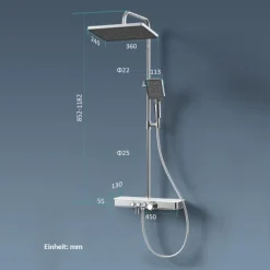 EMKE Duschsäule inkl. Umsteller Chrom, Duschsystem mit armatur, extra‑flache Kopfbrause, Badewannenarmatur, Edelstahl