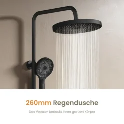 EMKE Duschsäule inkl. Umsteller mit Thermostatventil, Duschpaneel Edelstahl, Regendusche + Handbrause, Schwarz