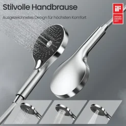 EMKE Duschsäule inkl. Umsteller, Regendusche mit Thermostat, Umsteller, Ambientebeleuchtung hellblau, verchromt